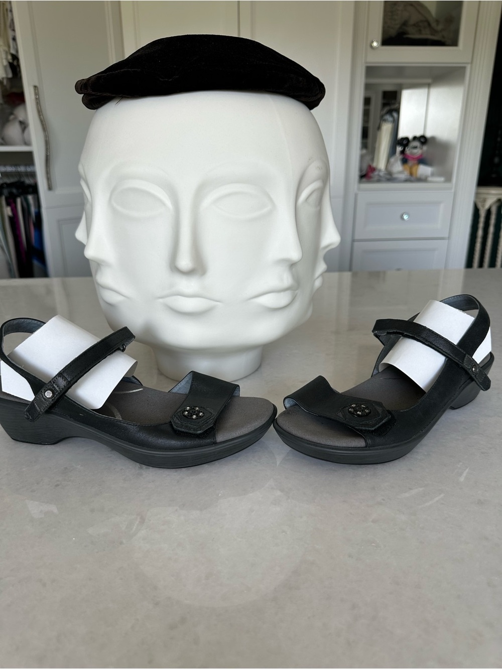 Naot Black Leather Slingback Wedge Sandal with Decorative Accent